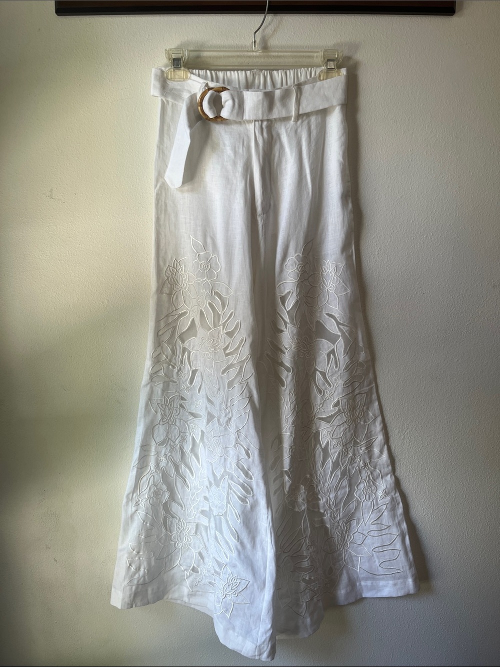 Chasing Unicorns βοΈ White Linen Cutwork Embroidery Wide Leg Trousers sz XS/Small - Picture 5 of 16